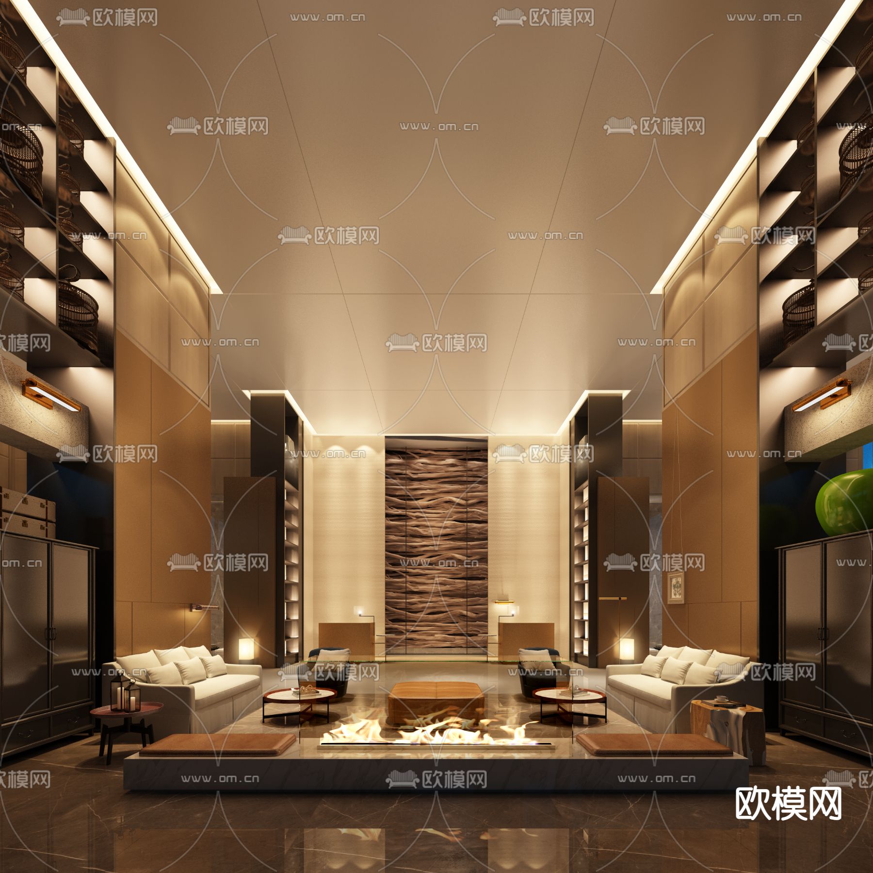 现代轻奢酒店大堂3d模型