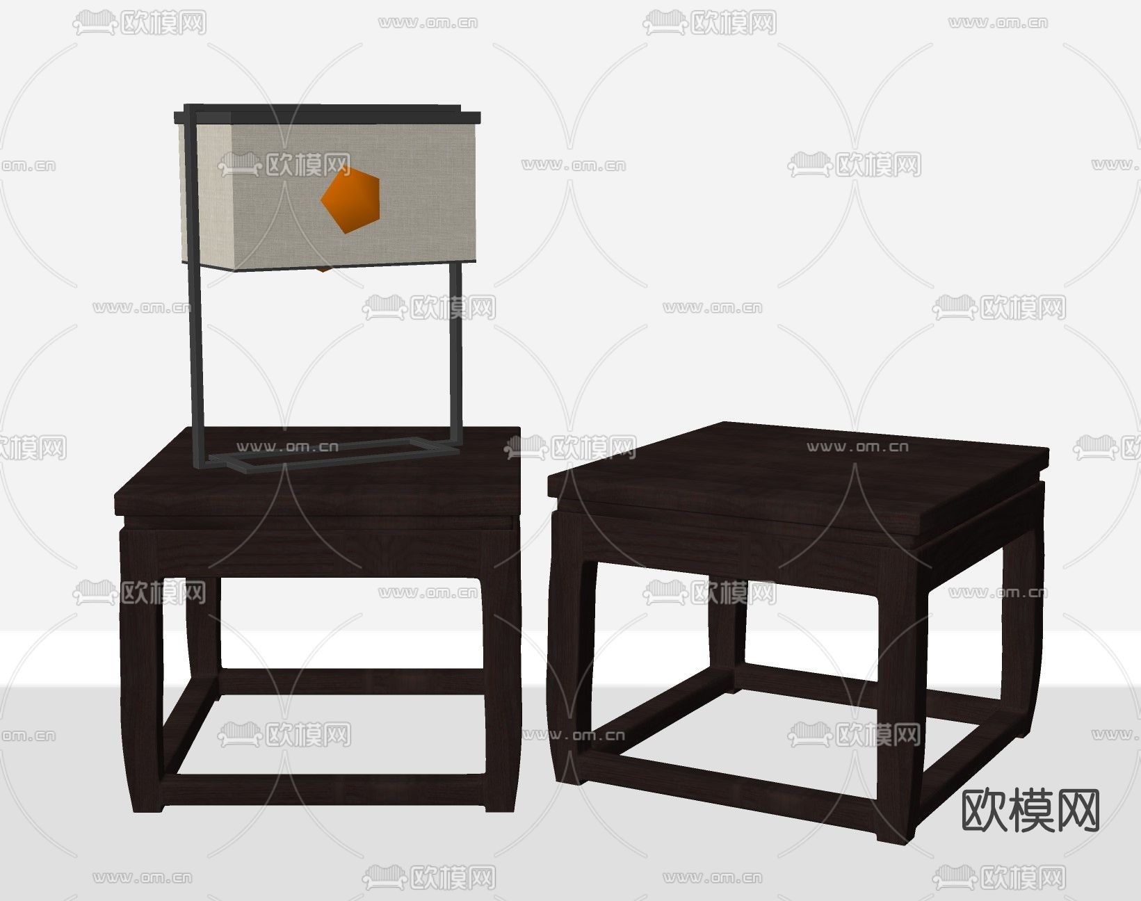 新中式床头柜su模型下载（渲染图2）