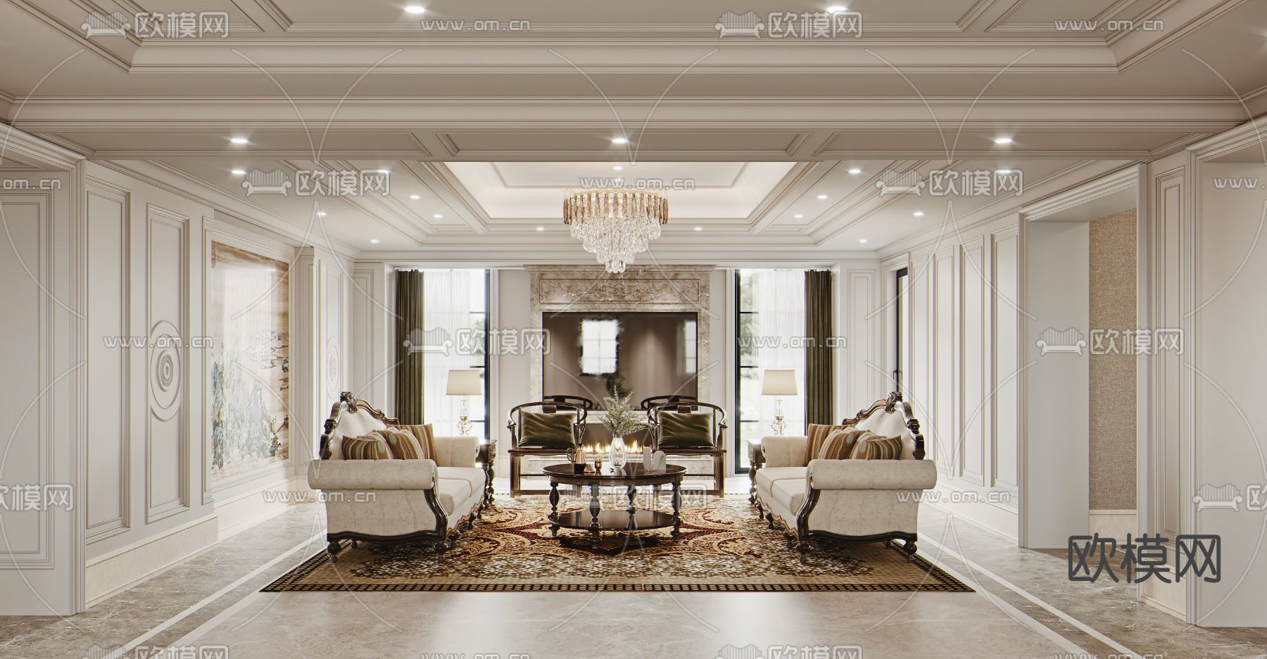 美式客厅3d模型下载（渲染图1）