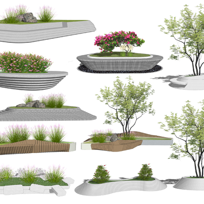  现代花坛景观树池su模型 