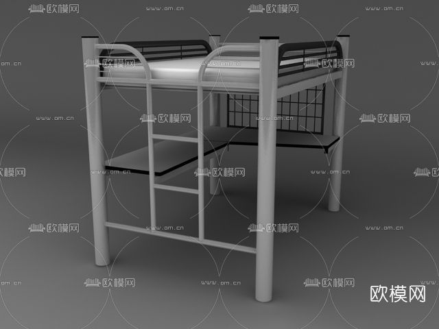 现代一体式单人床上床下桌免费3d模型下载