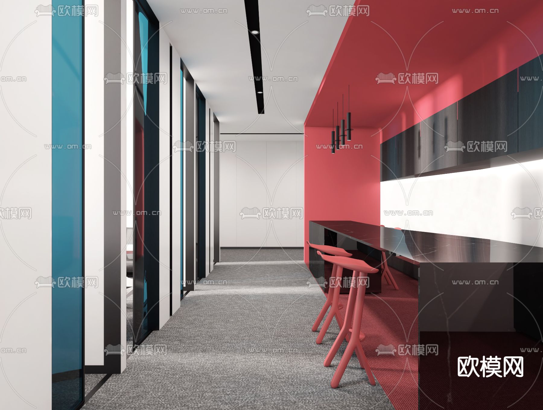 现代办公室茶水间3d模型下载