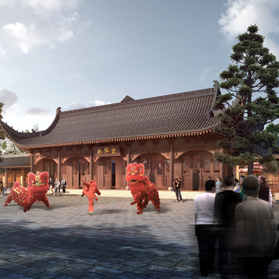  中式古建大殿su模型 