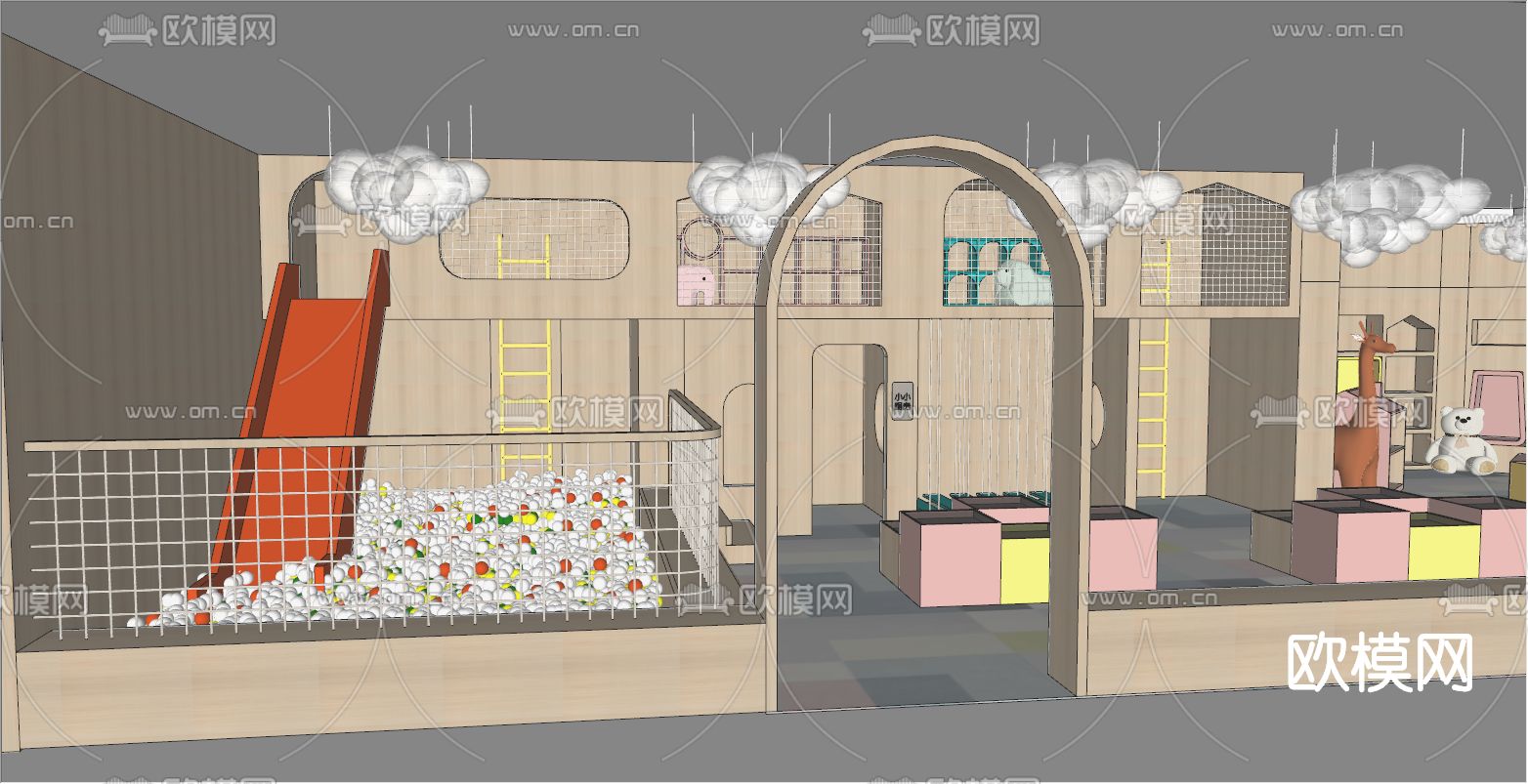 现代幼儿园绘本区su模型下载（渲染图3）