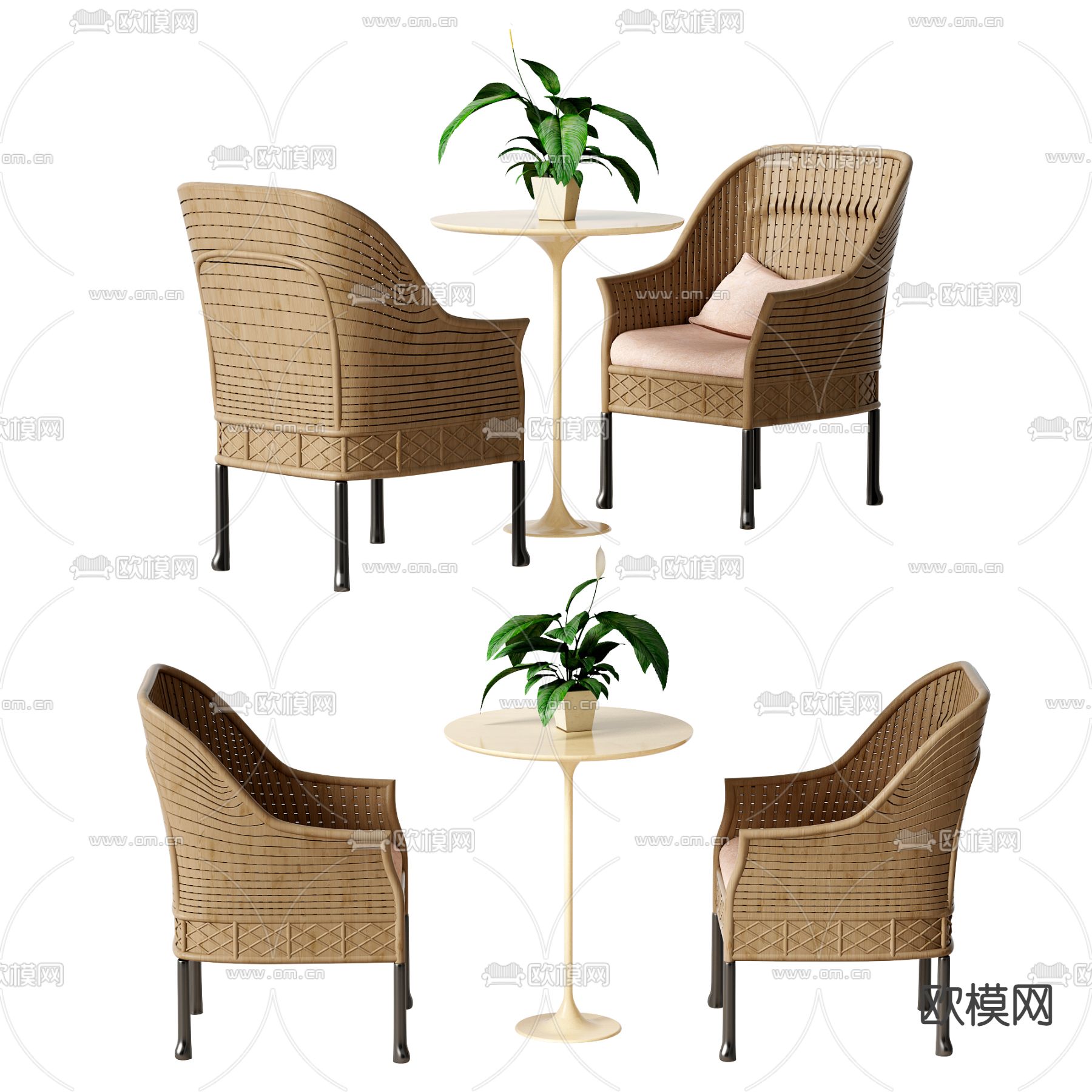 现代藤编户外休闲桌椅3d模型