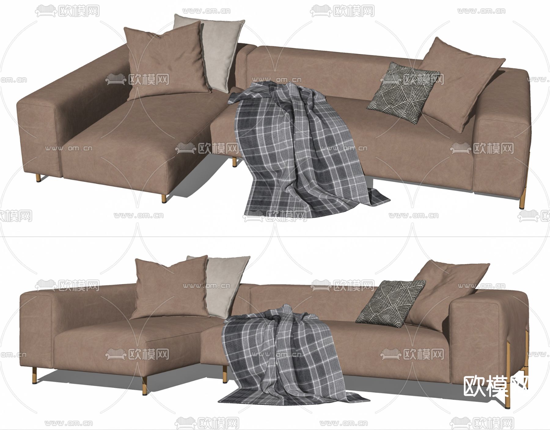 现代皮革转角沙发su模型下载（渲染图2）