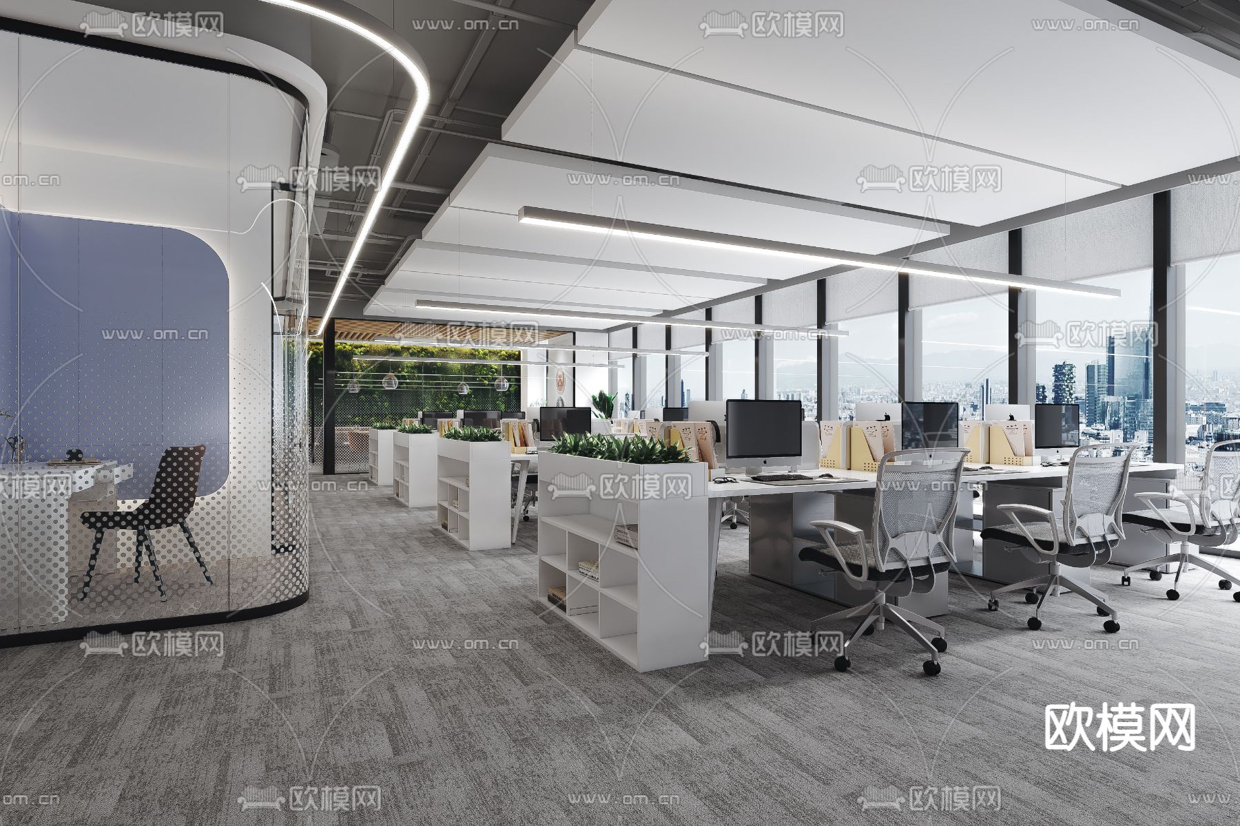 现代敞开式办公区3d模型