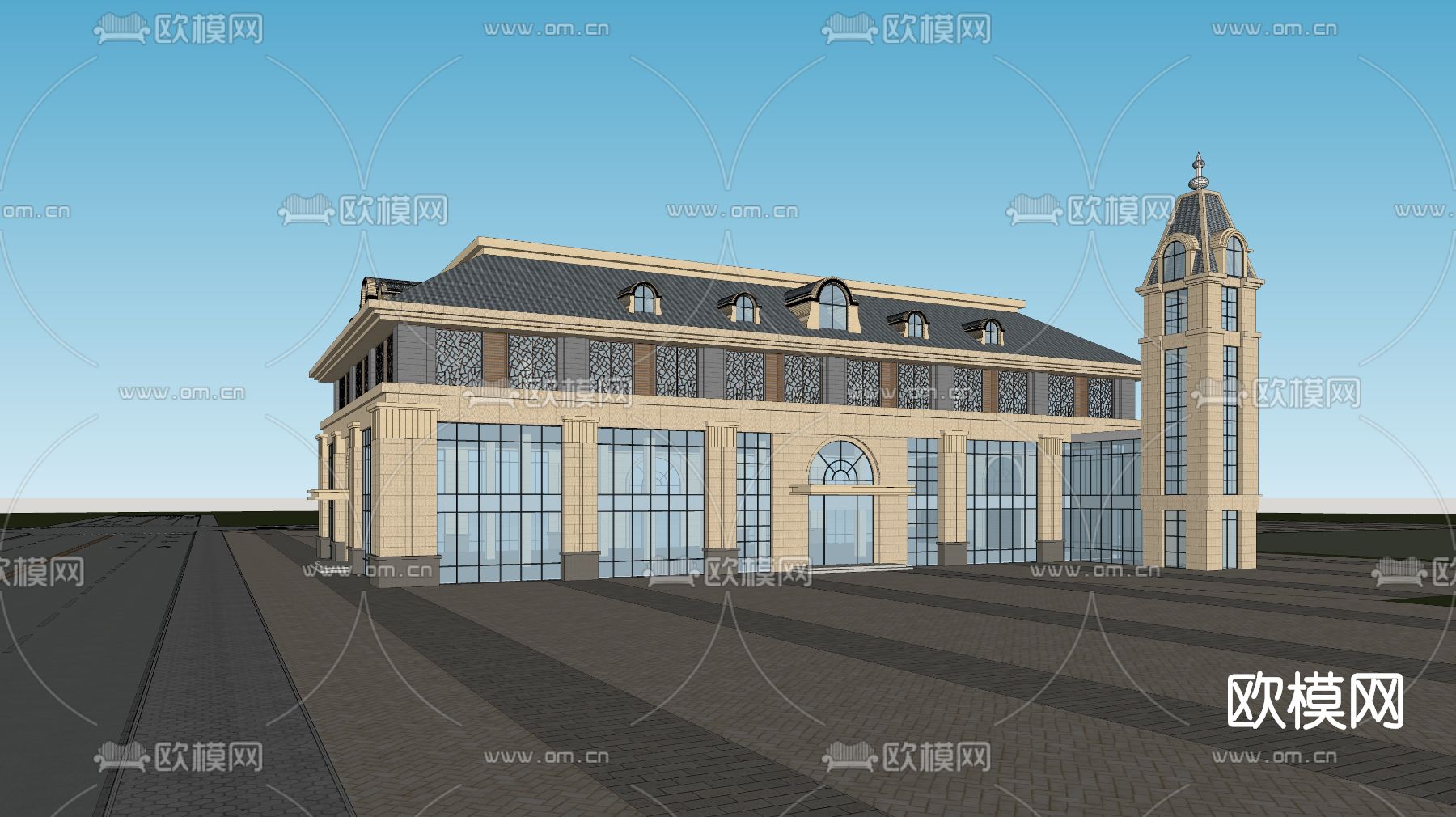 欧式商业楼外观su模型下载（渲染图3）