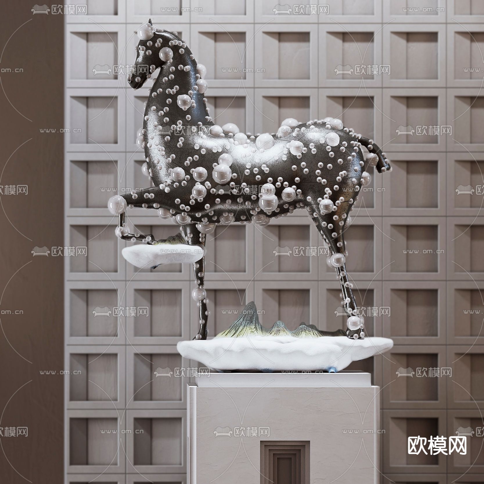 新中式骏马雕塑3d模型