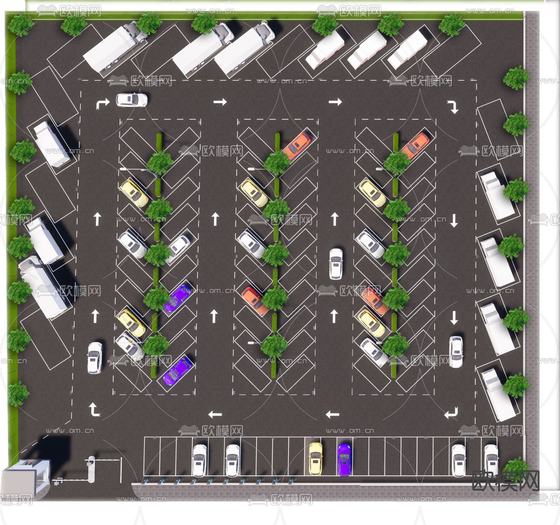 现代停车场su模型下载（渲染图1）