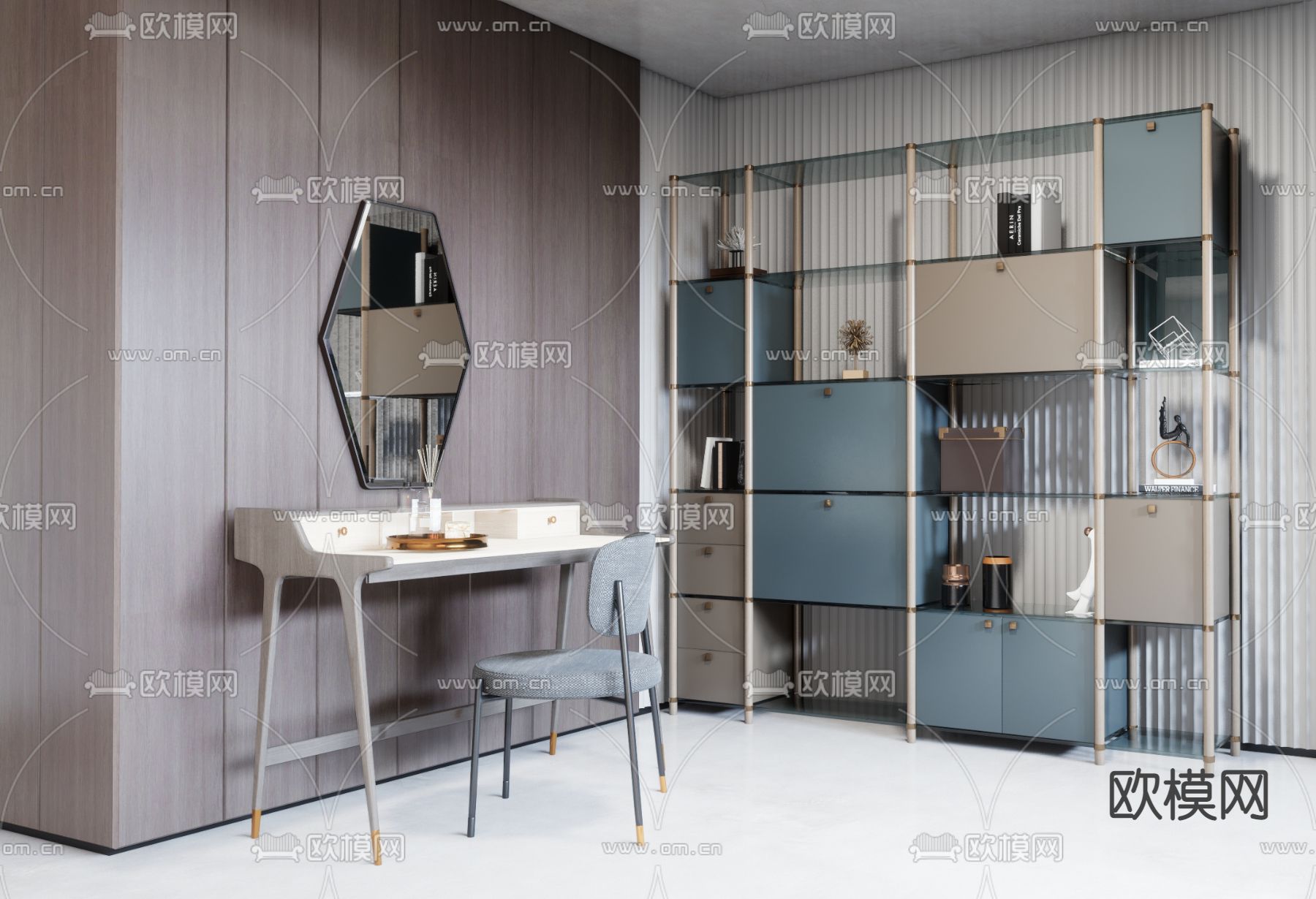 现代梳妆台su模型下载（渲染图1）