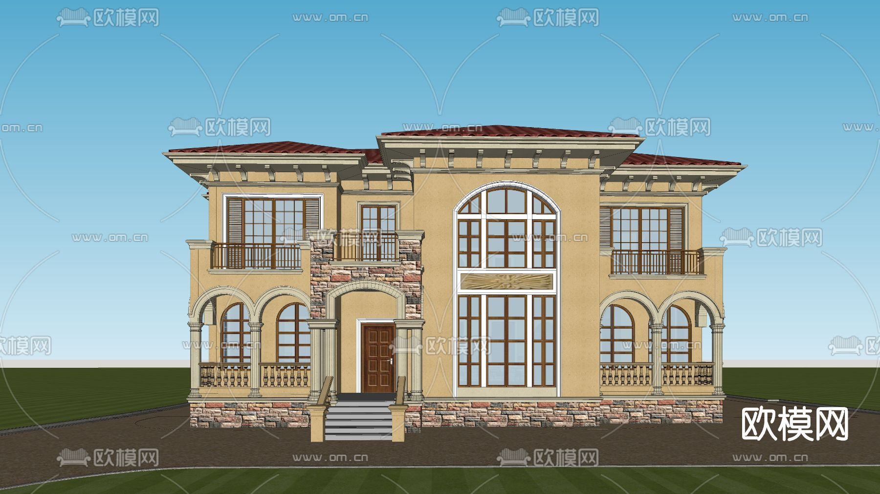 欧式别墅外观su模型下载（渲染图3）