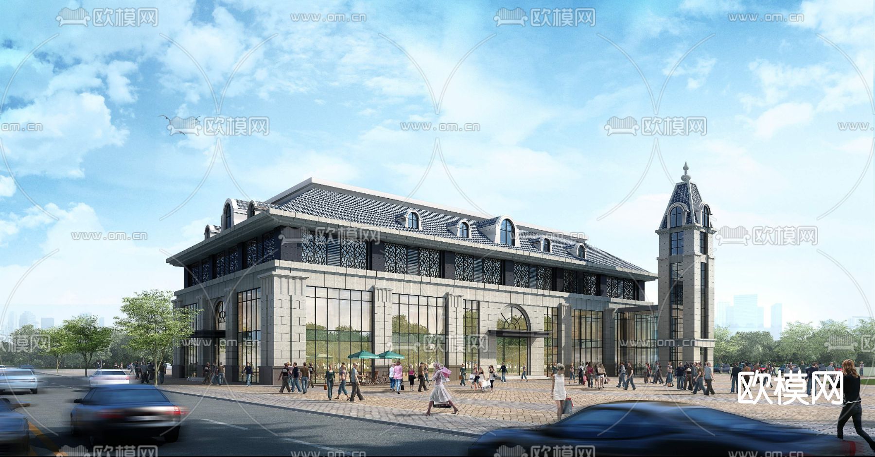 欧式商业楼外观su模型下载（渲染图1）