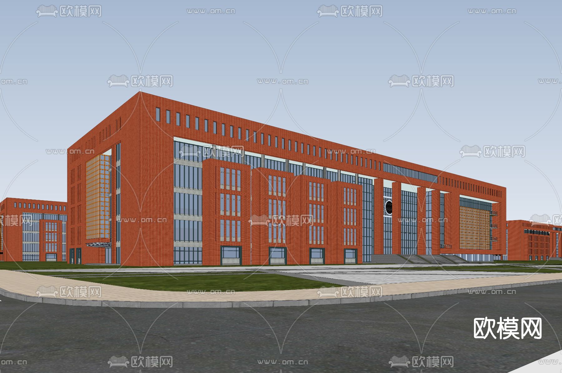 现代学校外观su模型下载（渲染图2）