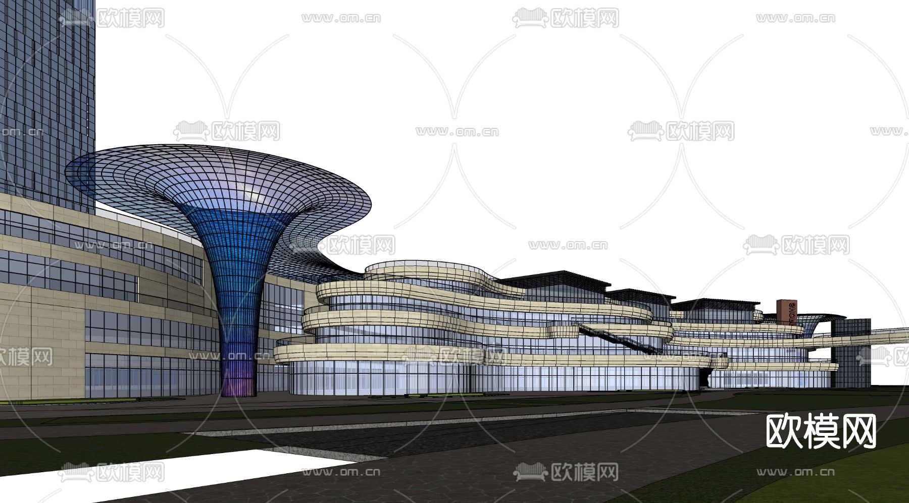 现代商业街su模型