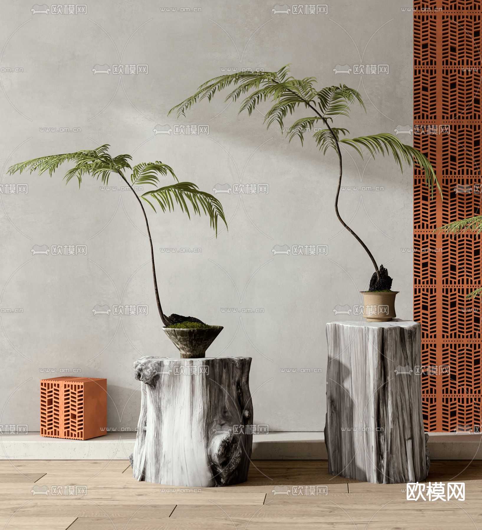 新中式蕨类植物盆栽3d模型下载_ID11693879_3dmax免费模型-欧模网