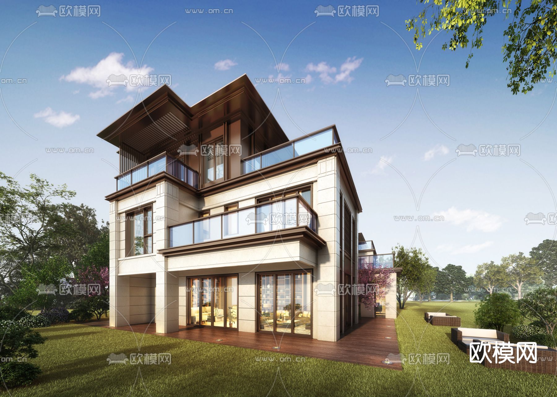 现代别墅外观su模型下载（渲染图1）