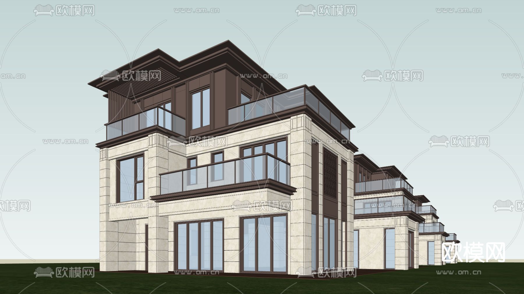 现代别墅外观su模型下载（渲染图2）