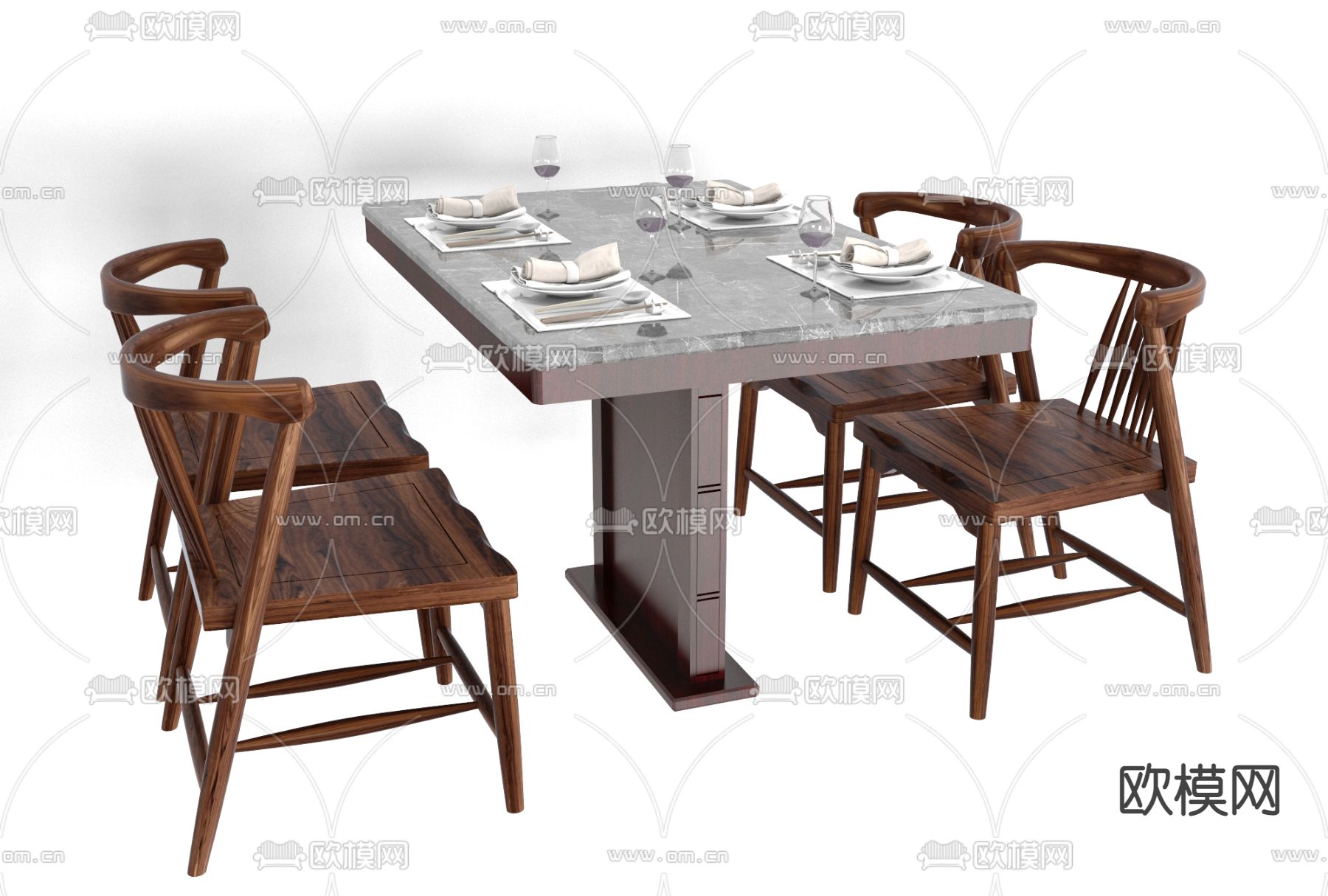新中式餐桌椅免费3d模型下载