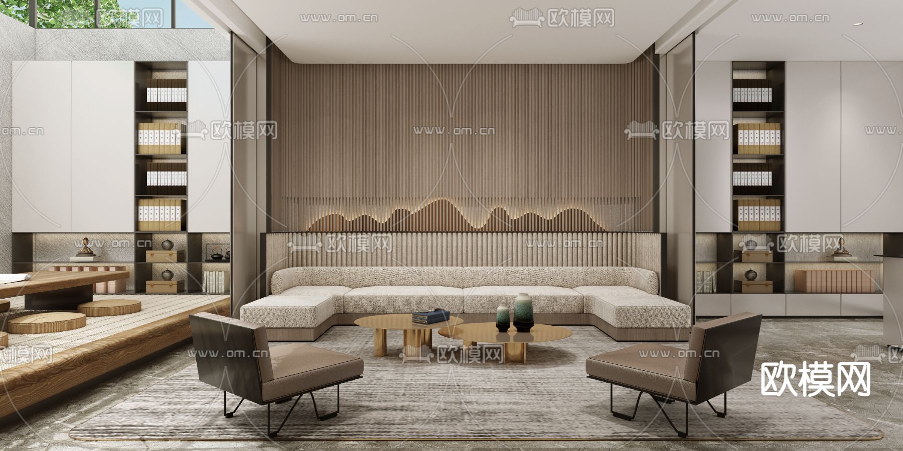 新中式地下休闲厅3d模型下载（渲染图1）