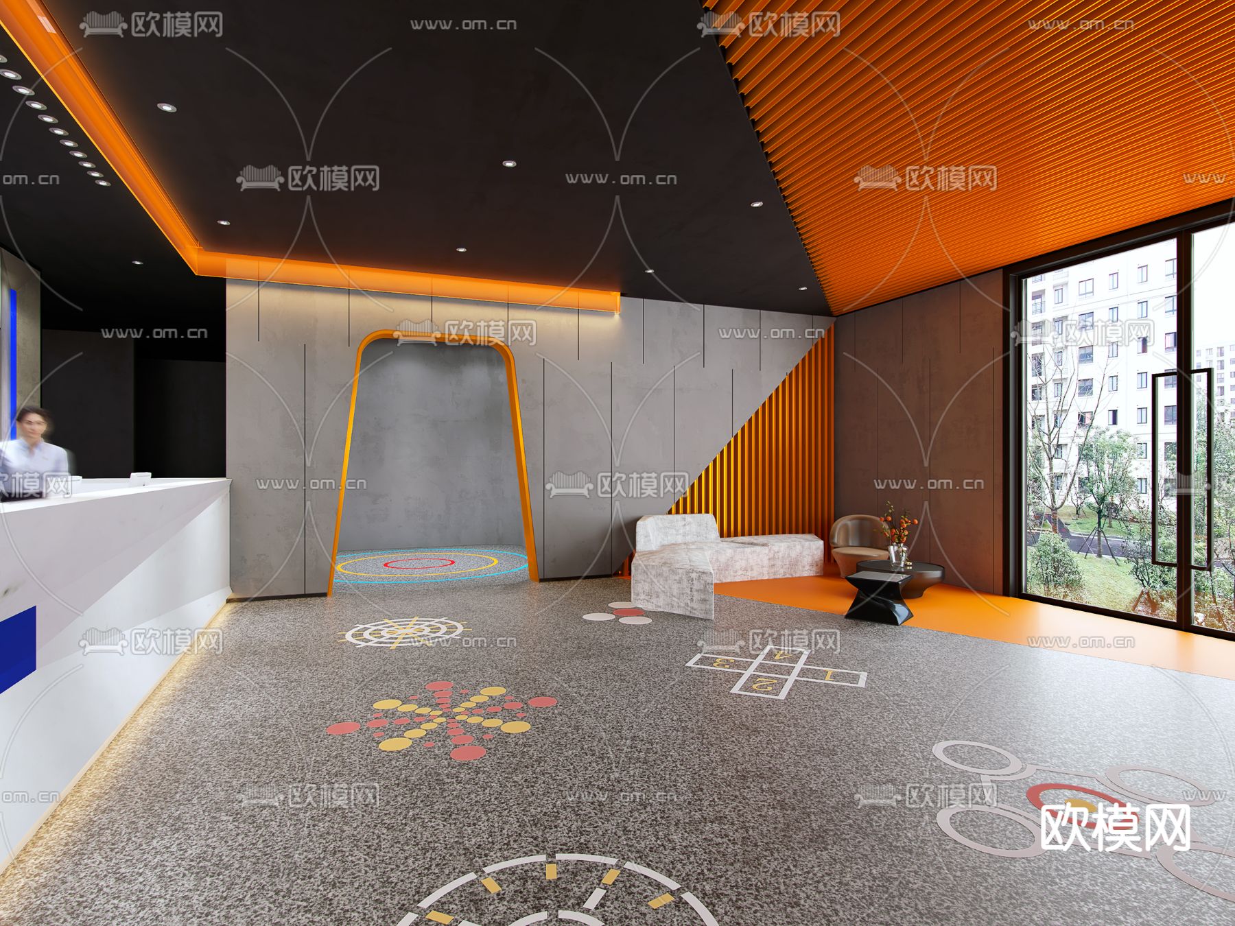 现代前台接待厅3d模型下载（渲染图2）