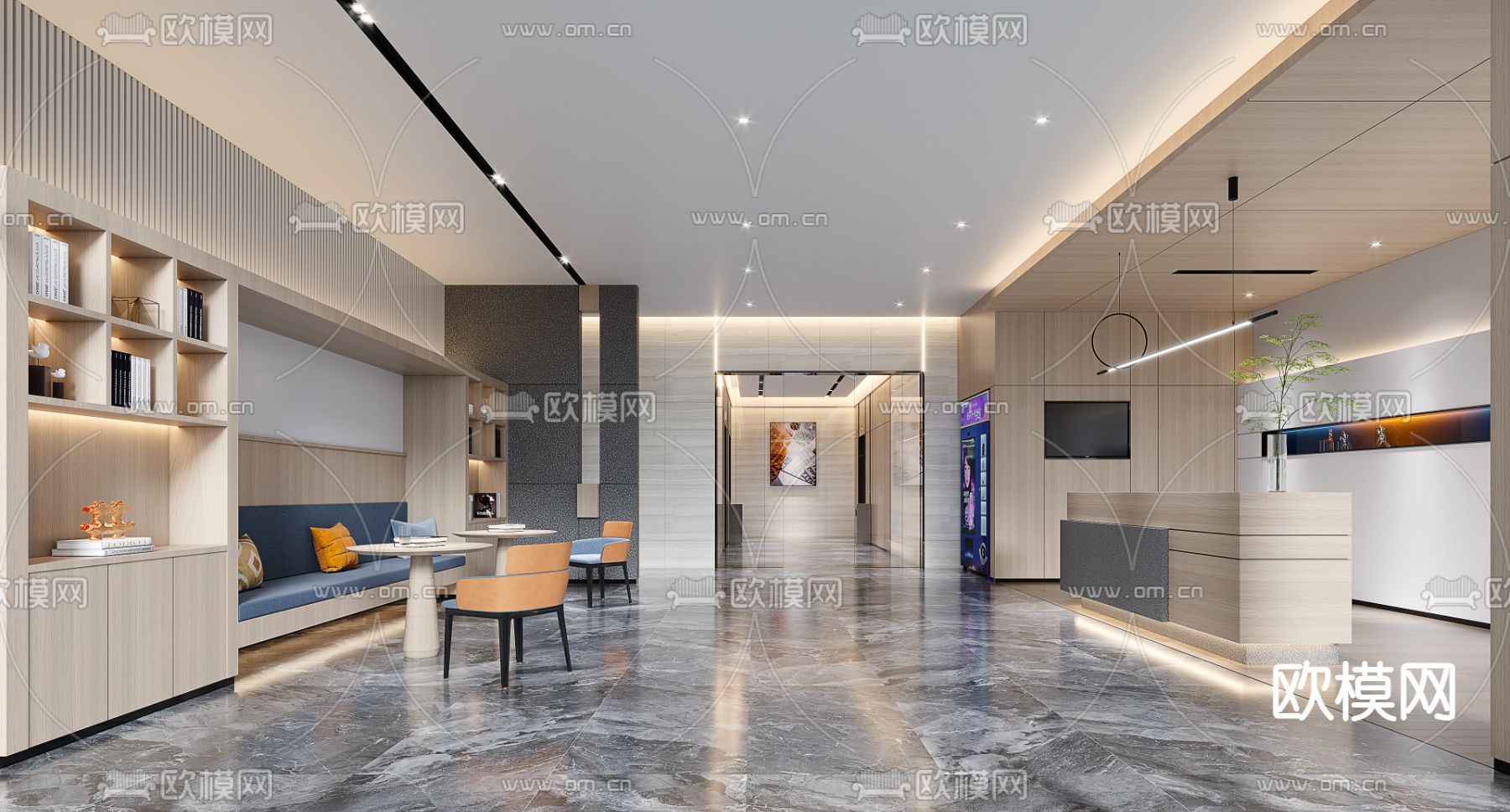 现代前台接待区3d模型下载