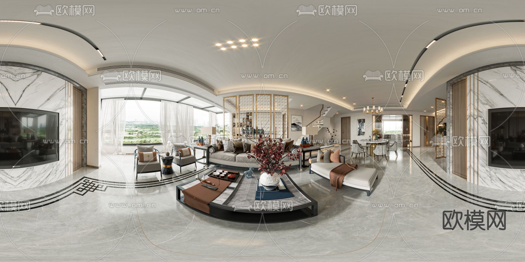 新中式客餐厅cr全景3d模型