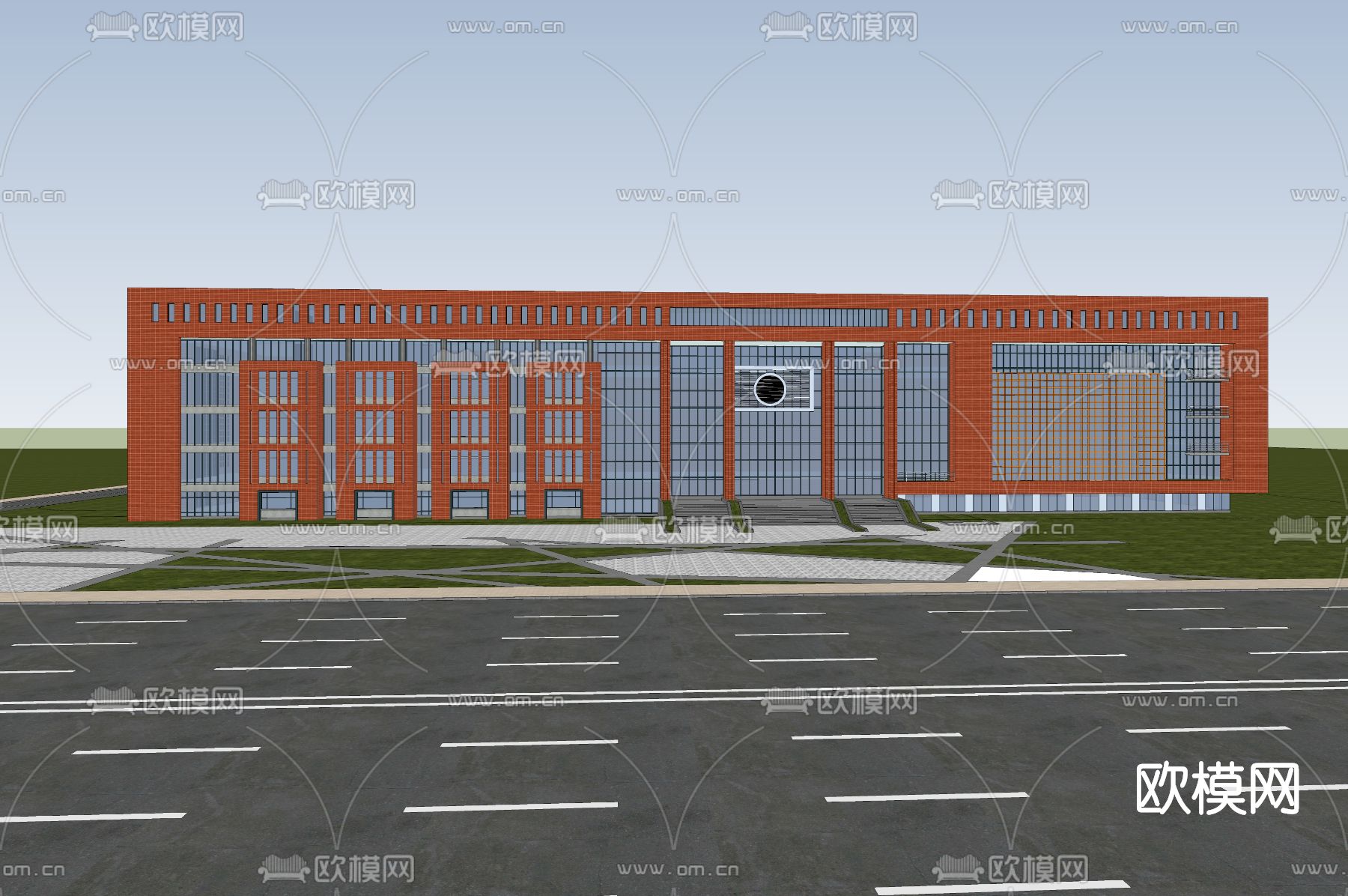 现代学校外观su模型下载（渲染图3）