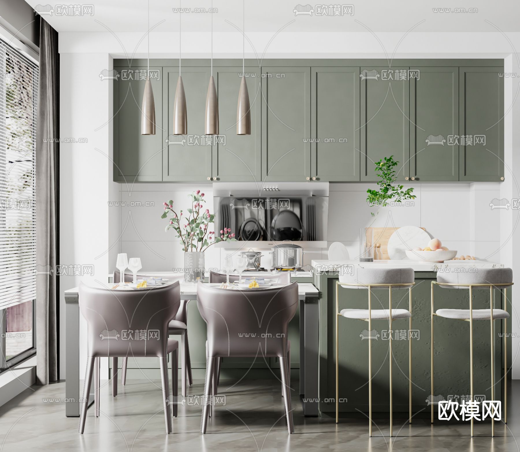 简欧中岛餐桌椅3d模型下载