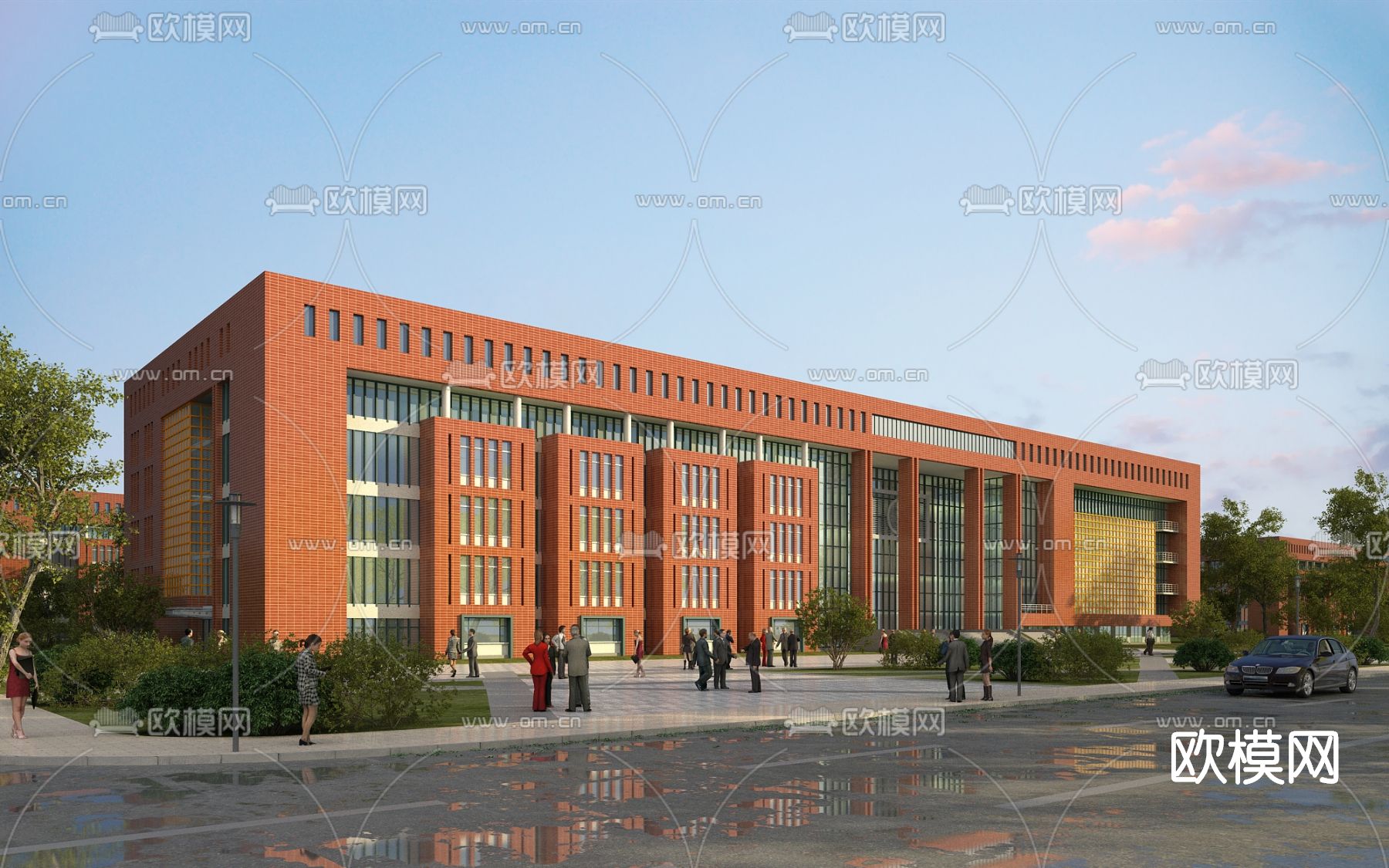 现代学校外观su模型下载（渲染图1）