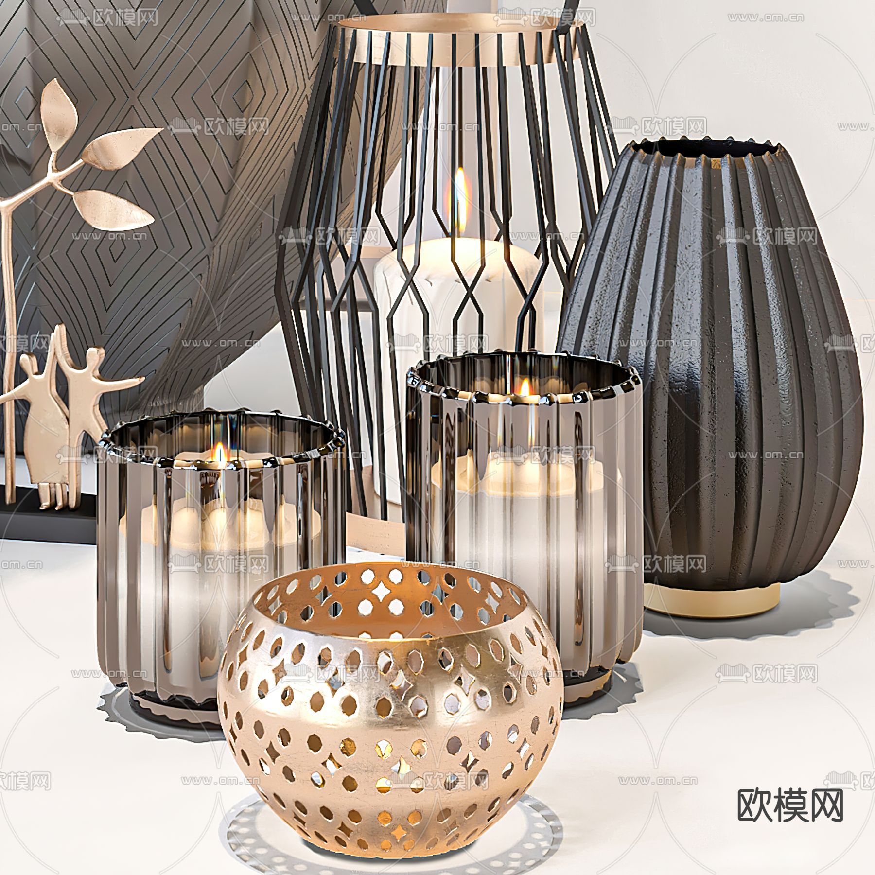 现代花瓶烛台灯摆件3d模型