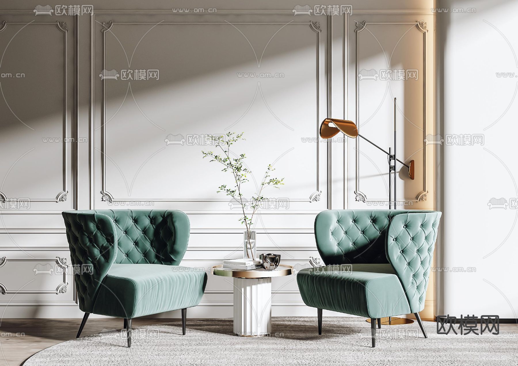 简欧布艺单人沙发3d模型下载