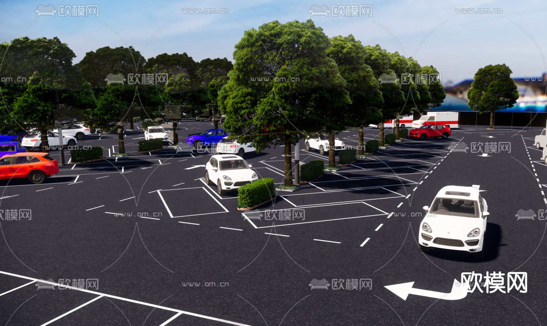 现代停车场su模型下载（渲染图2）