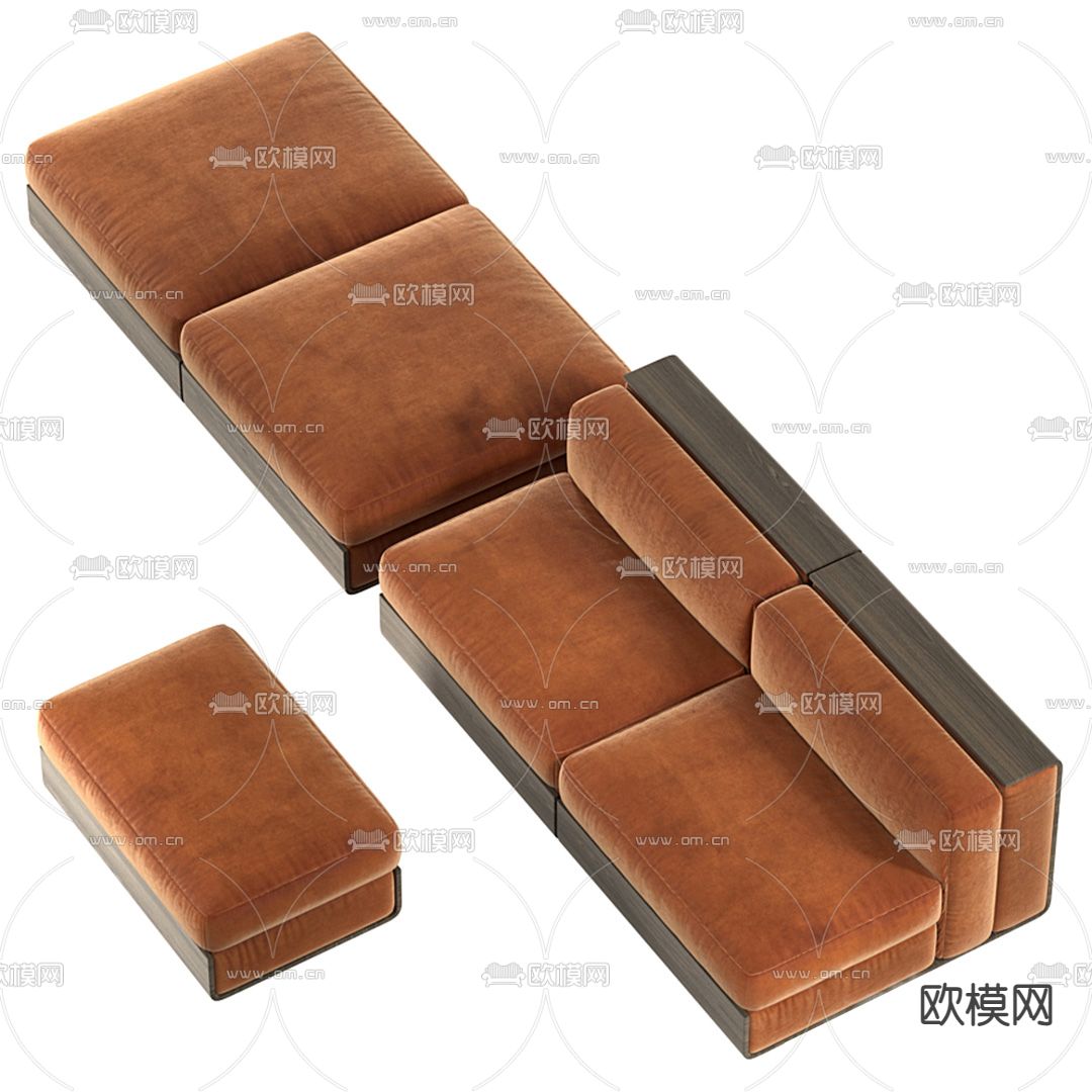 现代绒布多人沙发3d模型