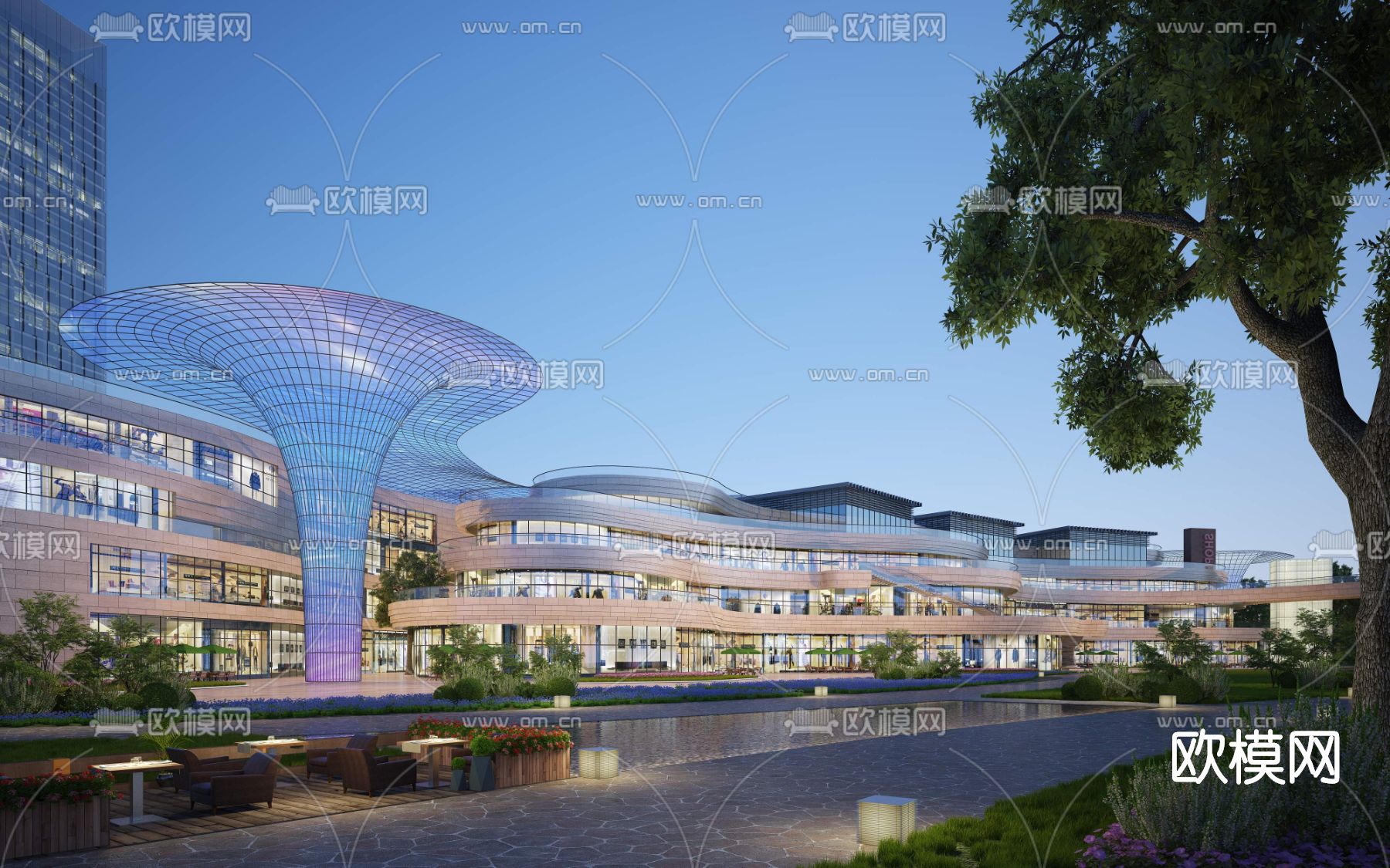 现代商业街su模型