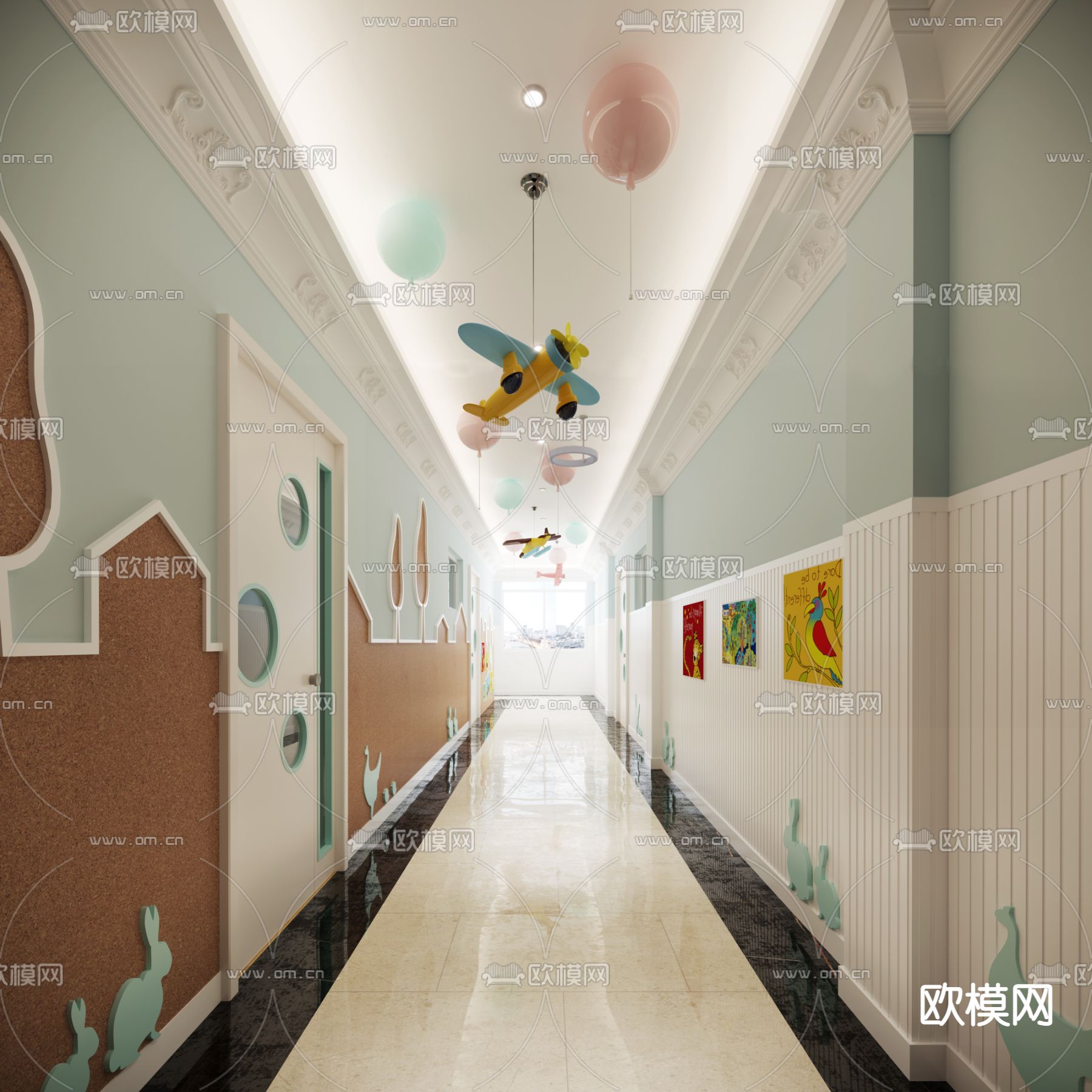 简欧幼儿园走廊3d模型