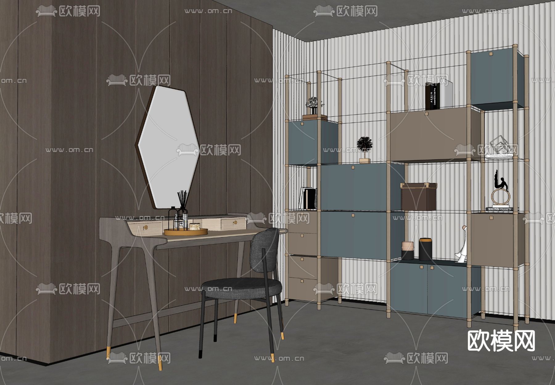 现代梳妆台su模型下载（渲染图2）
