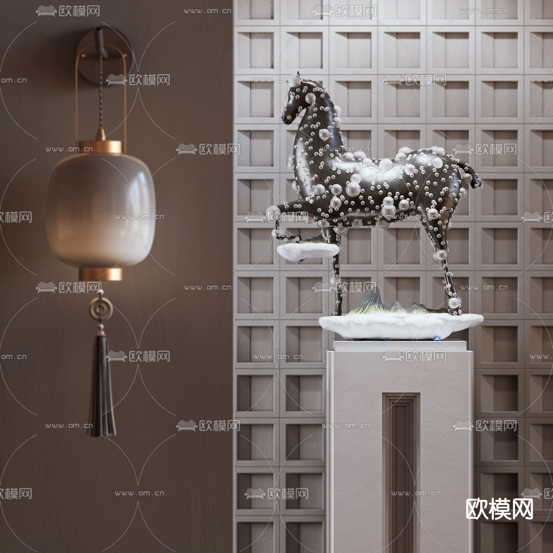 新中式骏马雕塑3d模型