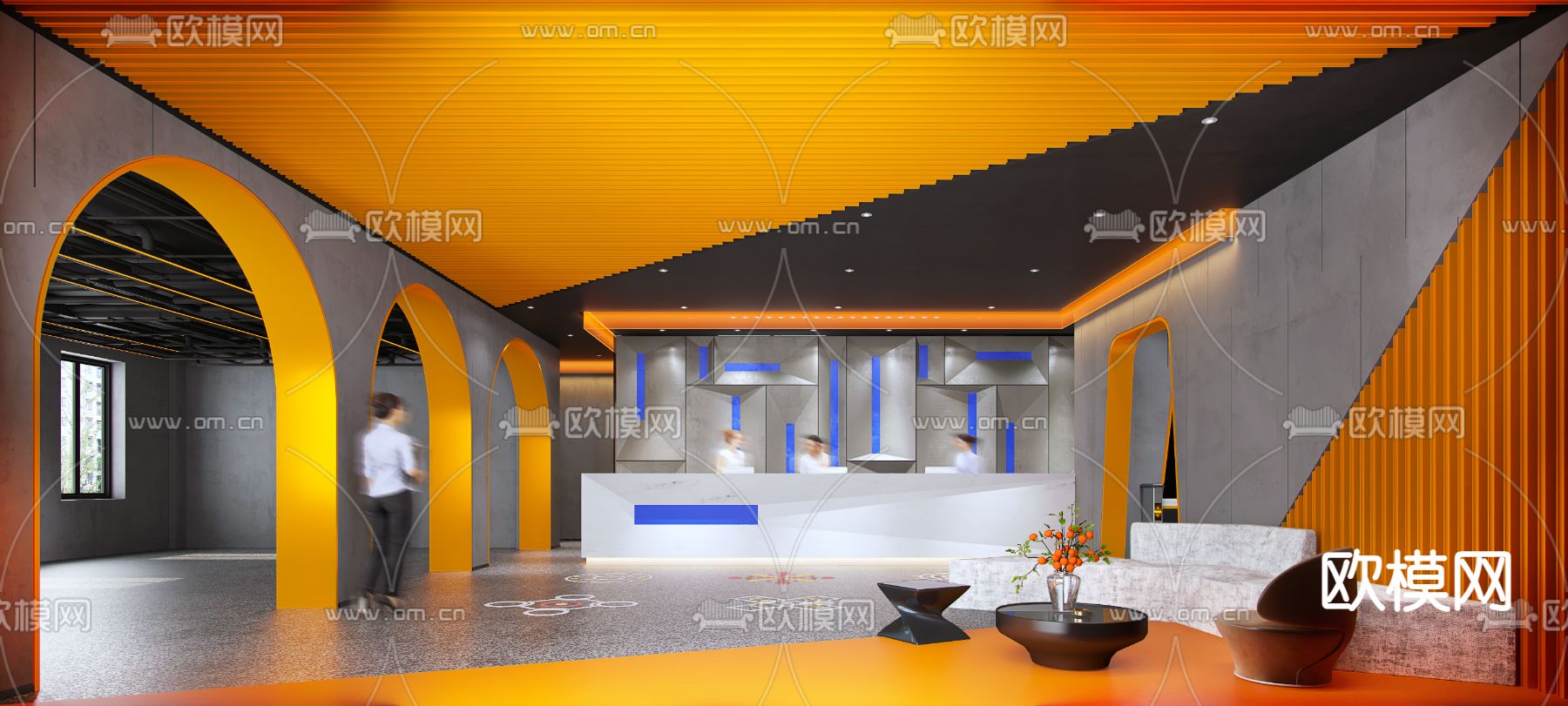 现代前台接待厅3d模型下载（渲染图1）