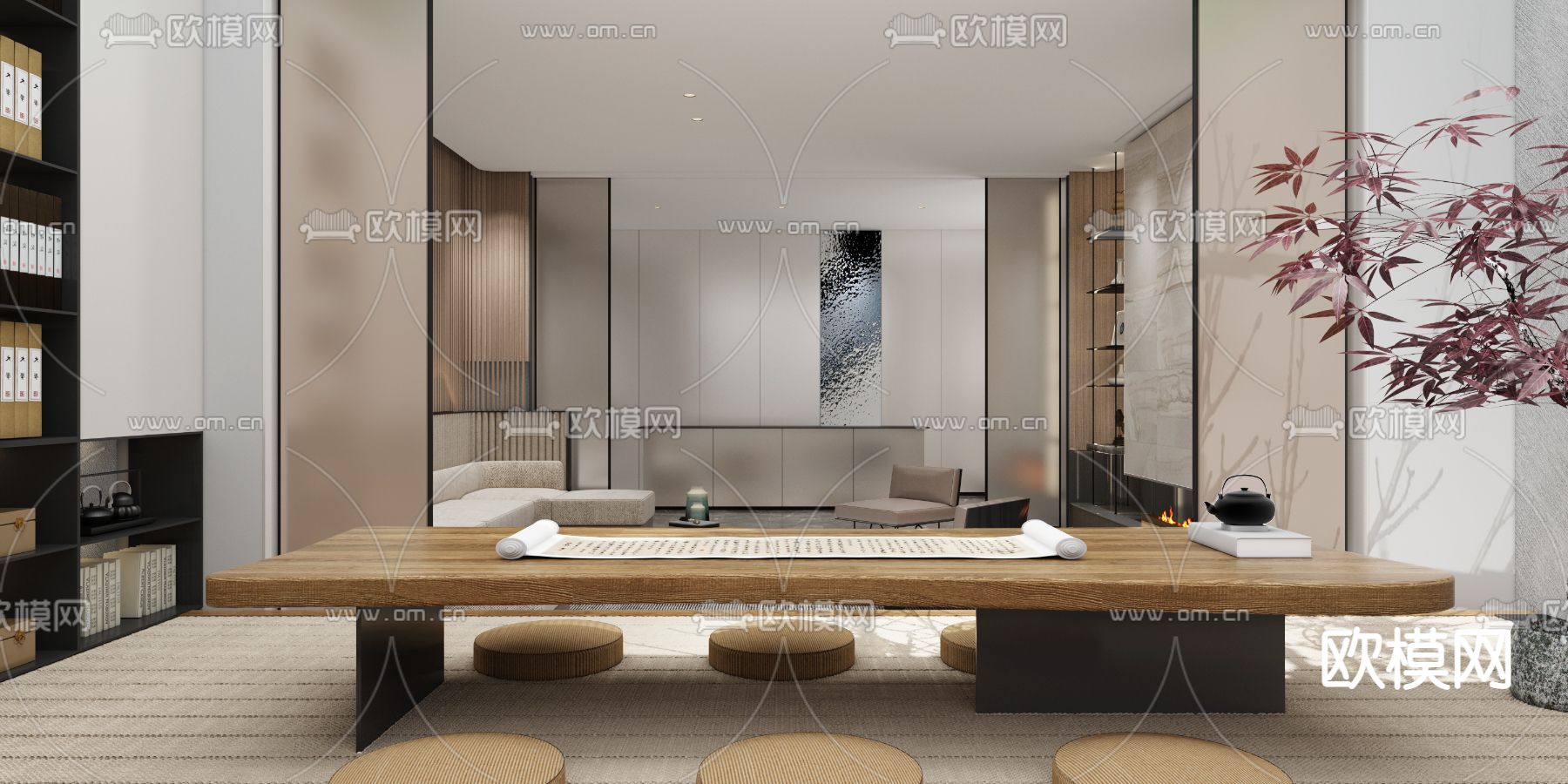 新中式地下休闲厅3d模型下载（渲染图2）