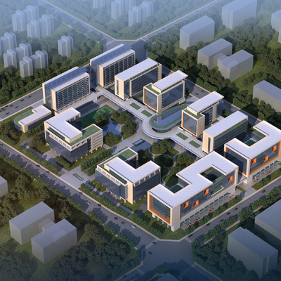  现代产业园鸟瞰su模型 