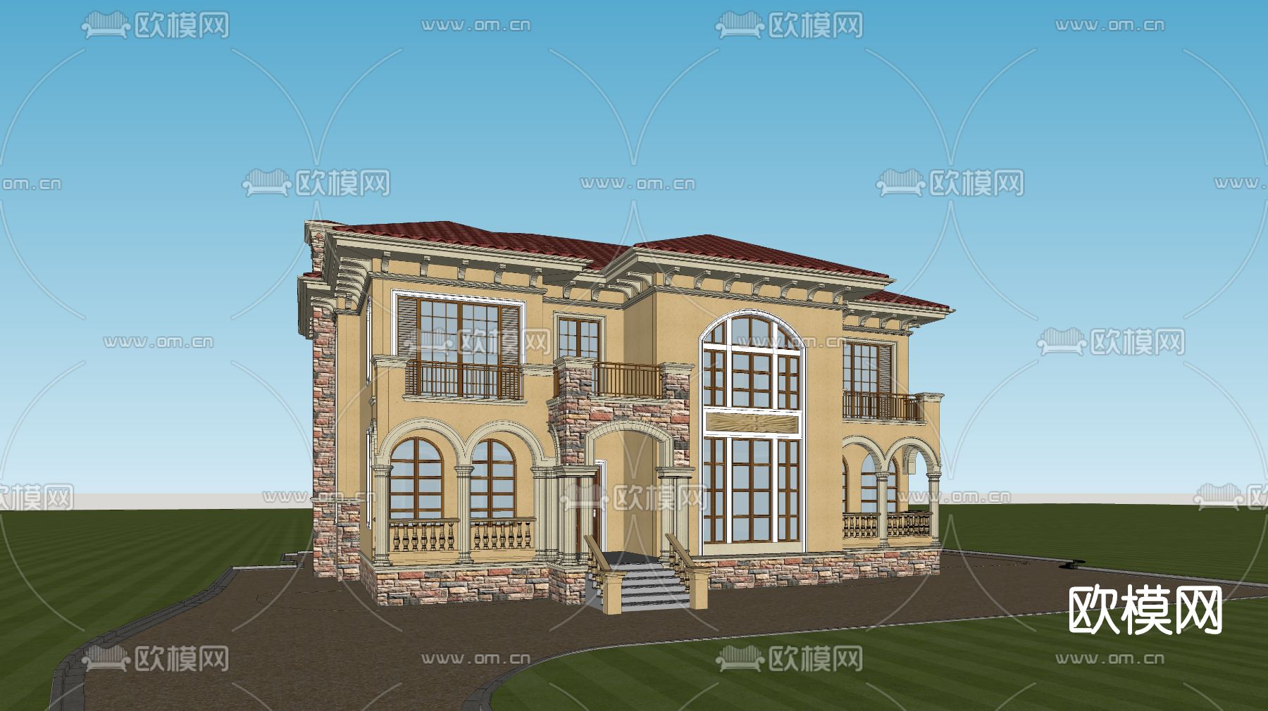 欧式别墅外观su模型下载（渲染图2）