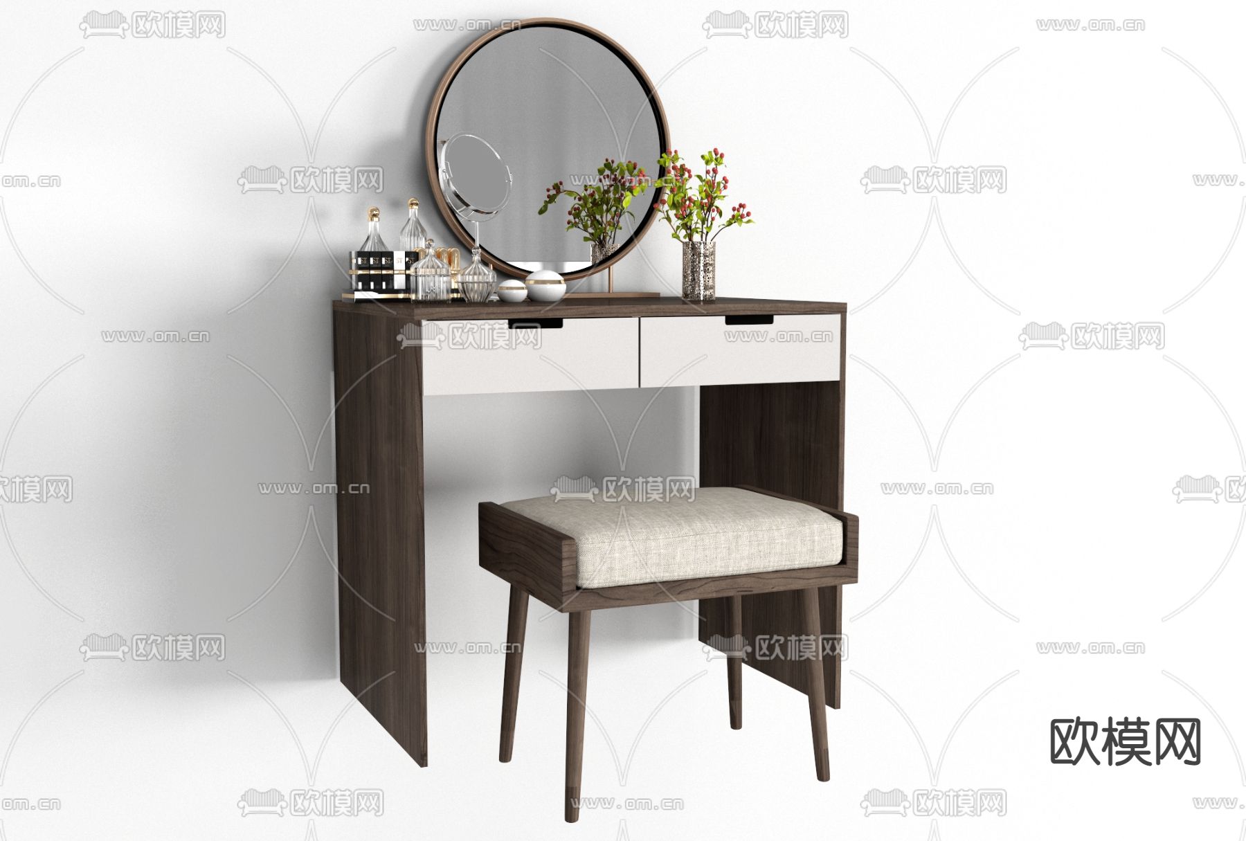 现代式实木梳妆台免费3d模型下载