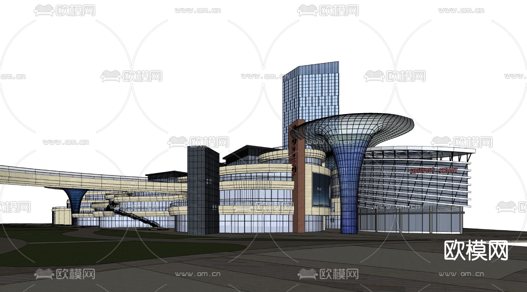 现代商业街su模型