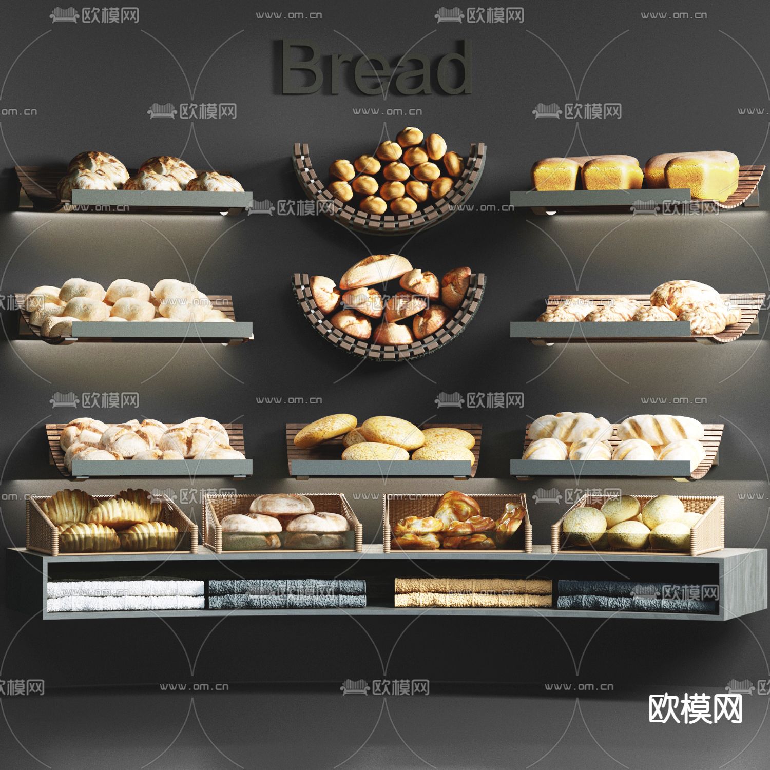 现代烘焙面包展示架3d模型下载