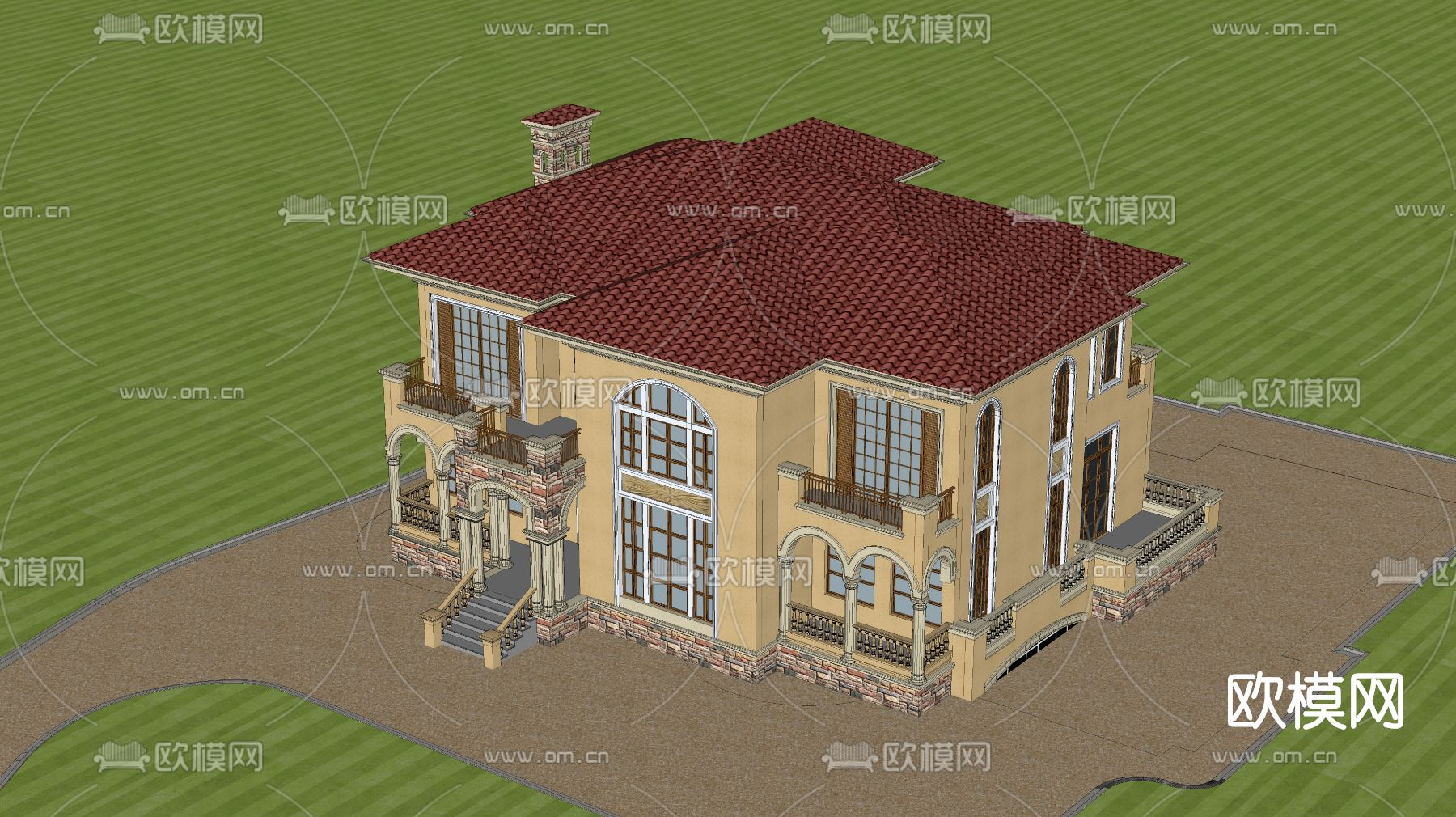 欧式别墅外观su模型下载（渲染图4）