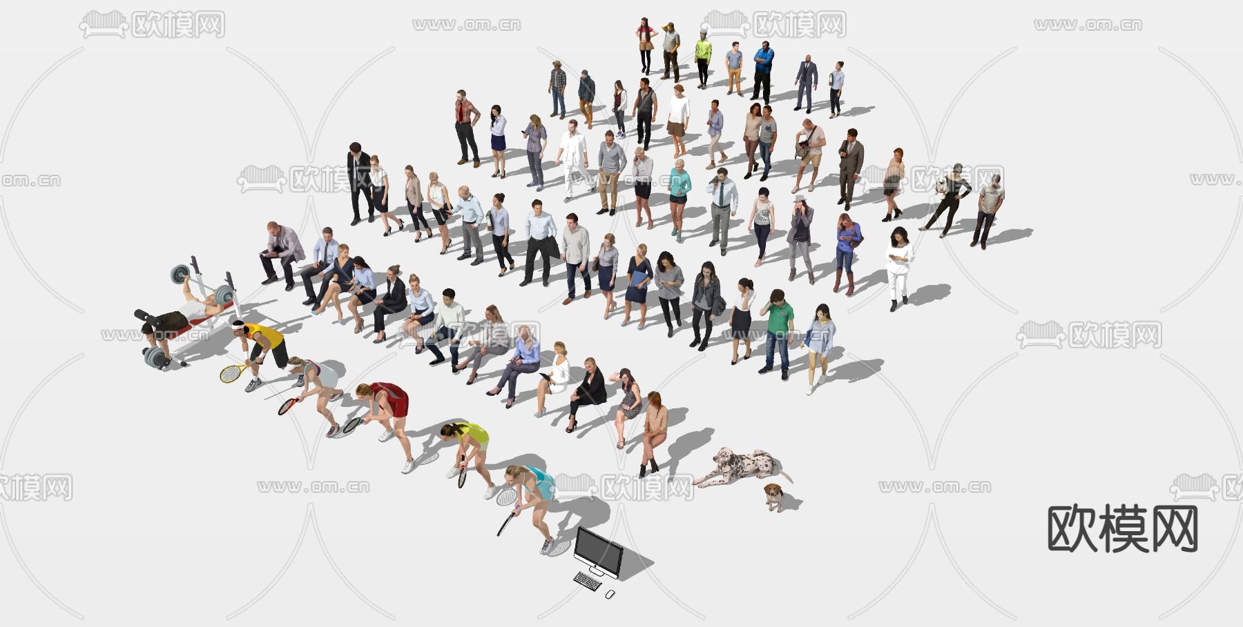 现代多人人物su模型下载