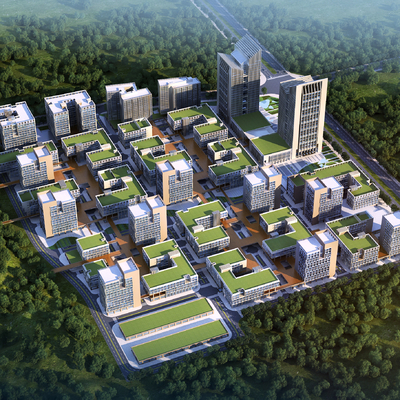  现代产业园鸟瞰su模型 