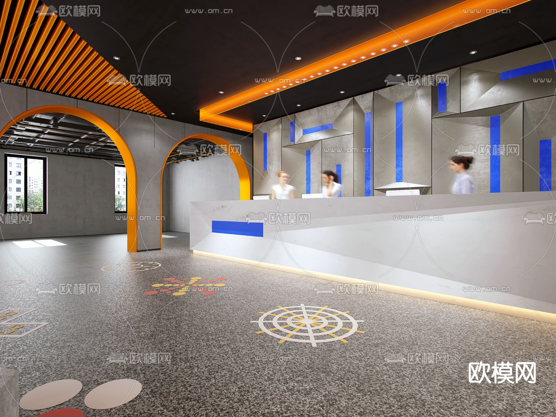 现代前台接待厅3d模型下载（渲染图3）
