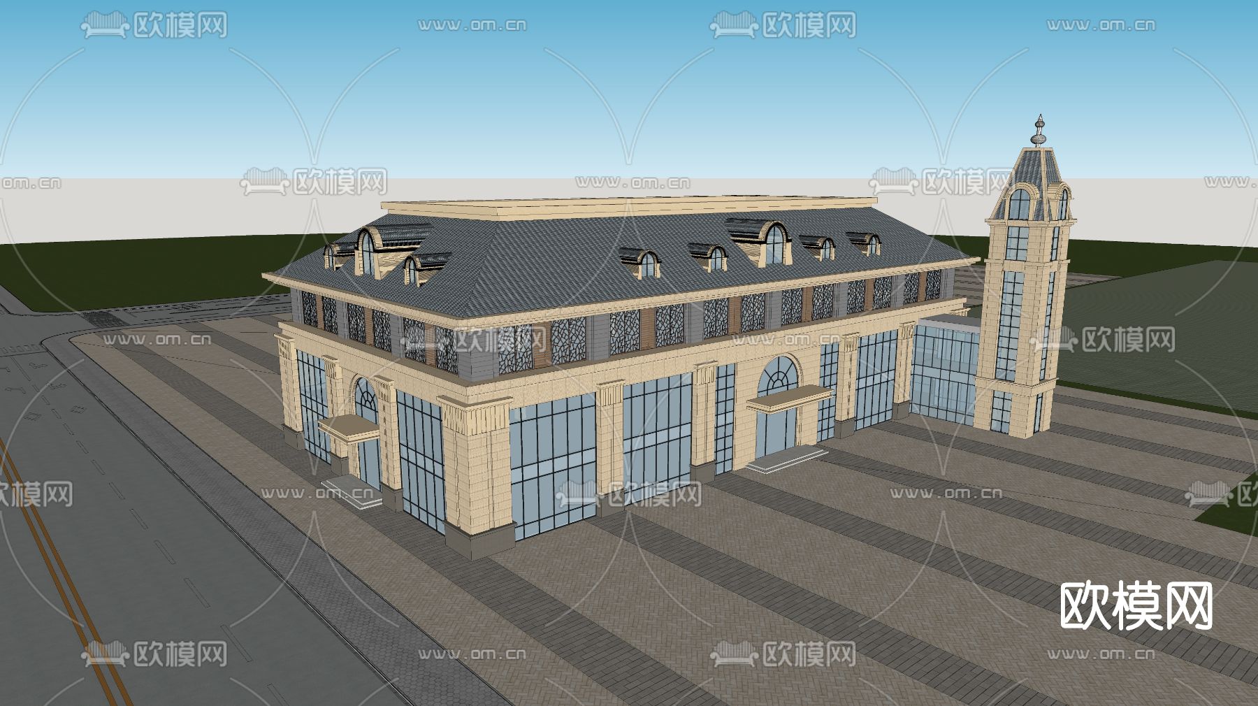 欧式商业楼外观su模型下载（渲染图2）